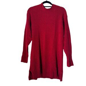Woolrich Women's Cardinal Red Mock Neck Ribbed Knit Long Sweater, Size L